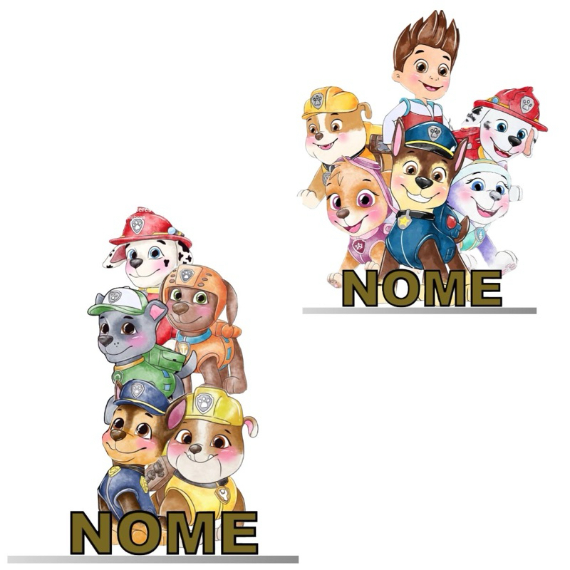 Kit 10 a 20 Mini Totem Display Patrulha Canina Aquarela Juntos MDF Adesivado Lembrancinha Personalizado Com Nome