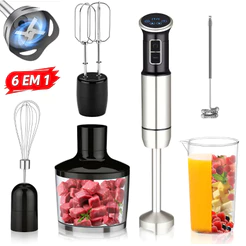 Mixer Elétrico 1000W 6 em 1 Tela Digital 8 Velocidades Timer Batedor Espumador Multifuncional Cozinha Doméstica 220V