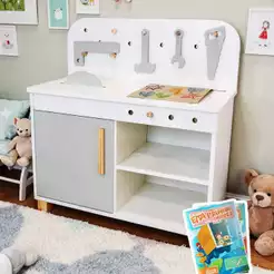 Bancada Ferramentas Oficina Infantil Madeira Faz de Conta Mini Marceneiro Kit Livro Educativo