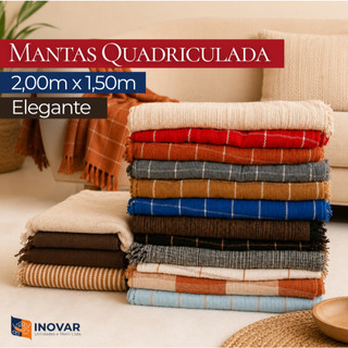 Manta Para Sofá Xadrez Cama Quenn King 100% Algodão Premium Luxo Decorativa Casal Solteiro