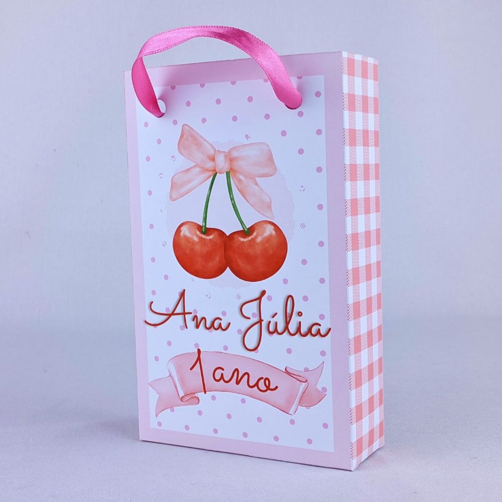 Kit 10 a 50 Sacolinhas Cerejinha Rosa Personalizada Surpresa Com Alça Lembrancinhas Festinha