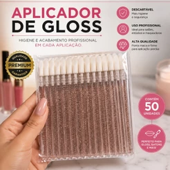 Kit 50/600 Unidades Aplicador de Gloss Descartável Ponta Macia para Maquiagem Batom Líquido