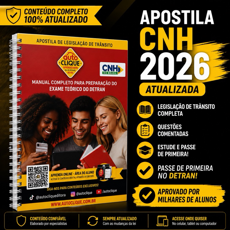 Apostila CNH 2026 Atualizada | Primeira Habilitação Detran Prova Teórica Auto Escola Legislação de Trânsito