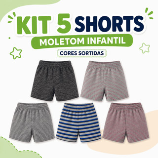 KIT 5 BERMUDAS MOLETOM SHORTS MENINO INFANTIL JUVENIL CORES SORTIDAS TAM 4,6,8,10,12 ACABAMENTO DE QUALIDADE
