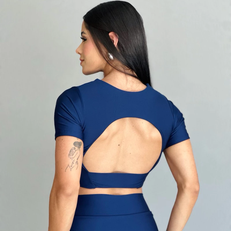 BLUSA CROPPED manga curta costas vazadas academia fitness e treino