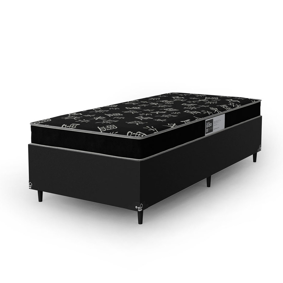 Cama Box Solteiro + Colchão D20 - Couro Preto