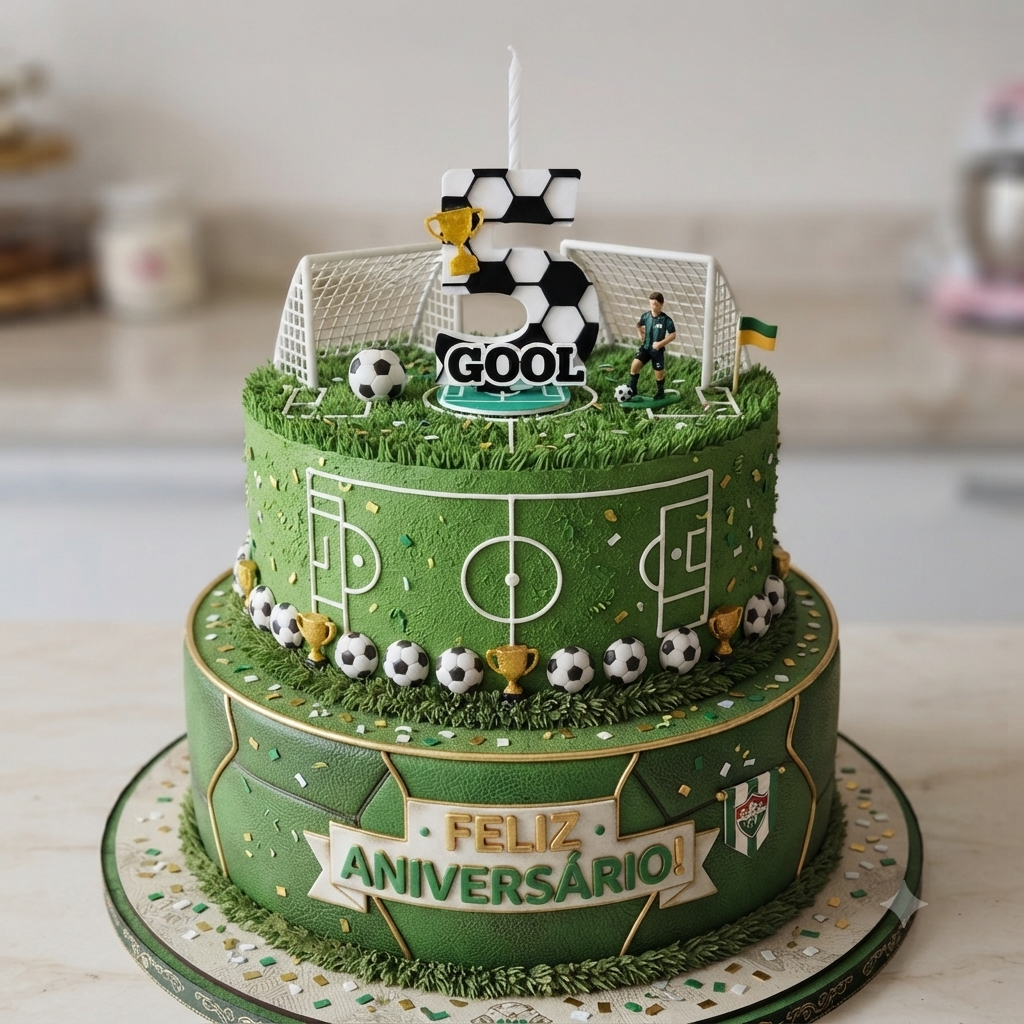 Suporte Vela Topo de Bolo Bola Futebol Gol Campeão