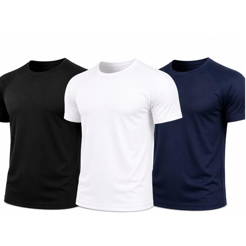 Kit 3 Camisetas Masculina Dry Fit Premium Raglan Respiravel Leve Academia Musculação Corrida Fitness Casual