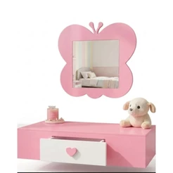 PENTEADEIRA INFANTIL MDF LUXO BORBOLETA MENINA ESPELHO EM ACRILICO SEM RISCO DE QUEBRA,GAVETA ORGANIZADORA ROSA E BRANCA