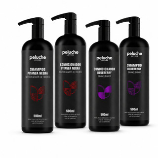 Kit Shampoo e Condicionador Peluche 500ml Cada para Cães e Gatos Blueberry ou Pitanga Negra