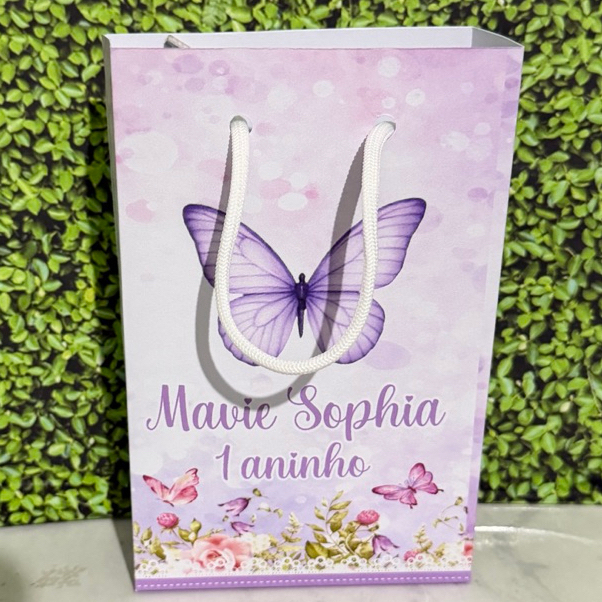SACOLINHA PERSONALIZADA P JARDIM ENCANTADO / BORBOLETA LILÁS/ LEMBRANCINHA DE FESTA INFANTIL/PEGUE E MONTE