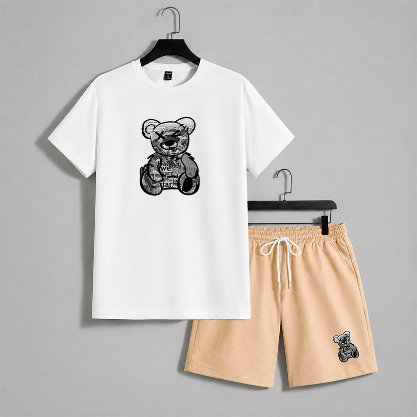 Kit Camiseta 30.1 e Short Tectel Conjunto Masculino Urso New Jornal Urbans Life