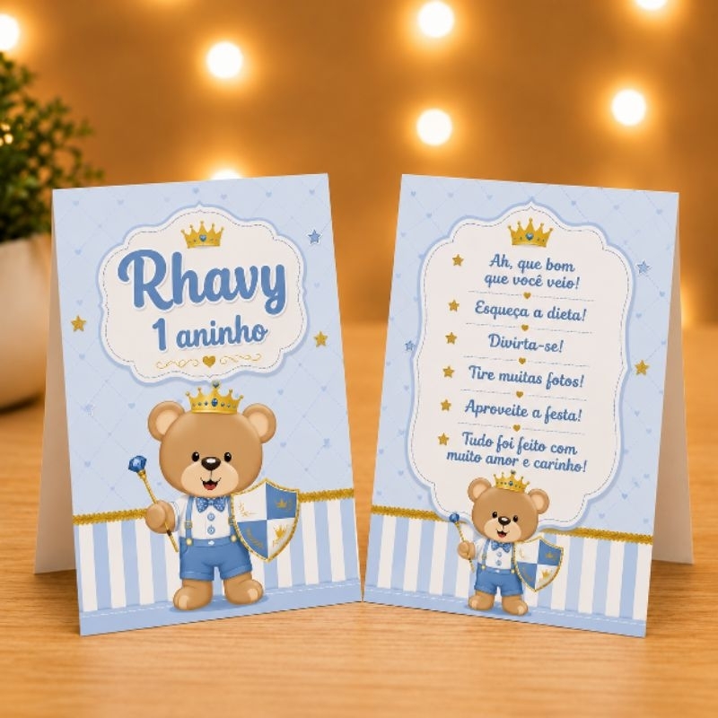 Plaquinha de Mesa Ursinho Príncipe Personalizada | Centro de Mesa | Decoração Festa Infantil | Lembrancinha Aniversário