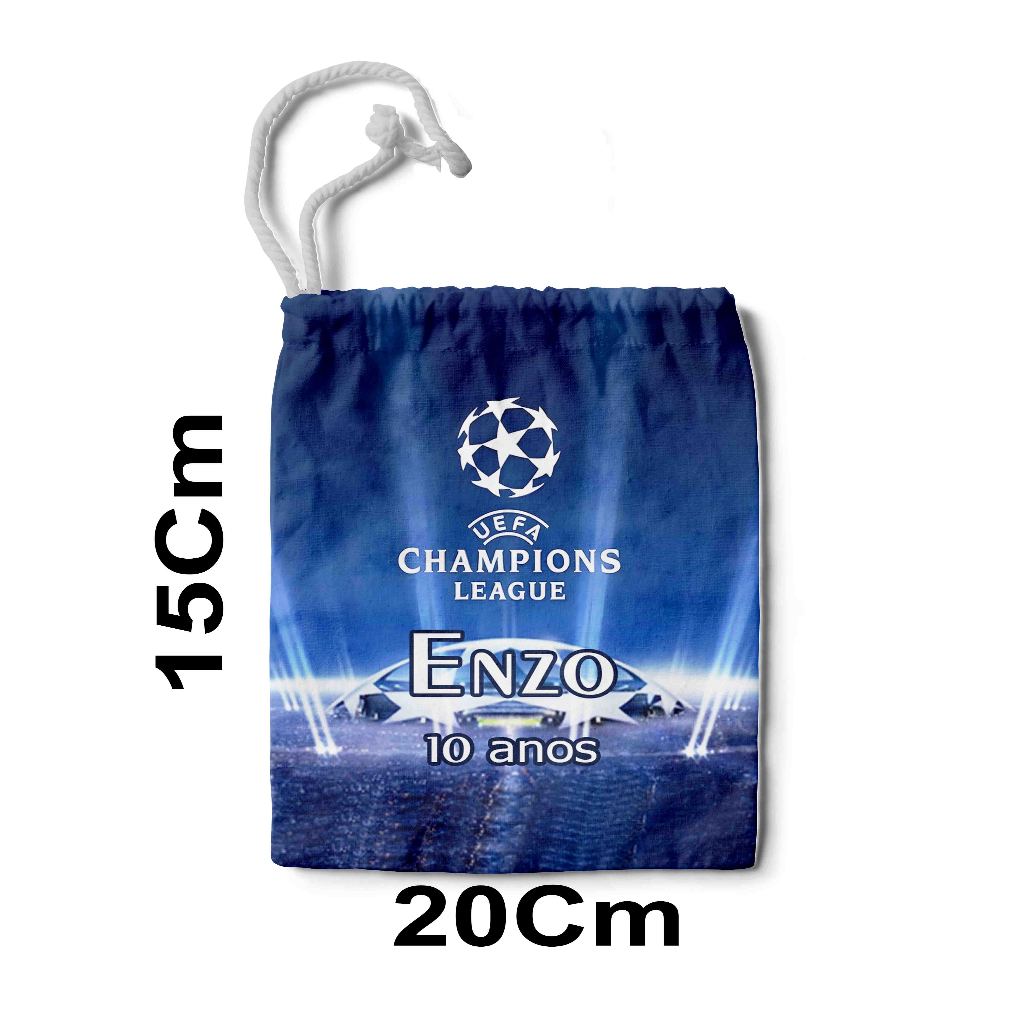 Kit Sacolinha Saco Sacochila Saquinho estampa dois lados Lembrancinha Brinde Aniversario Personalizadas Champions LEague