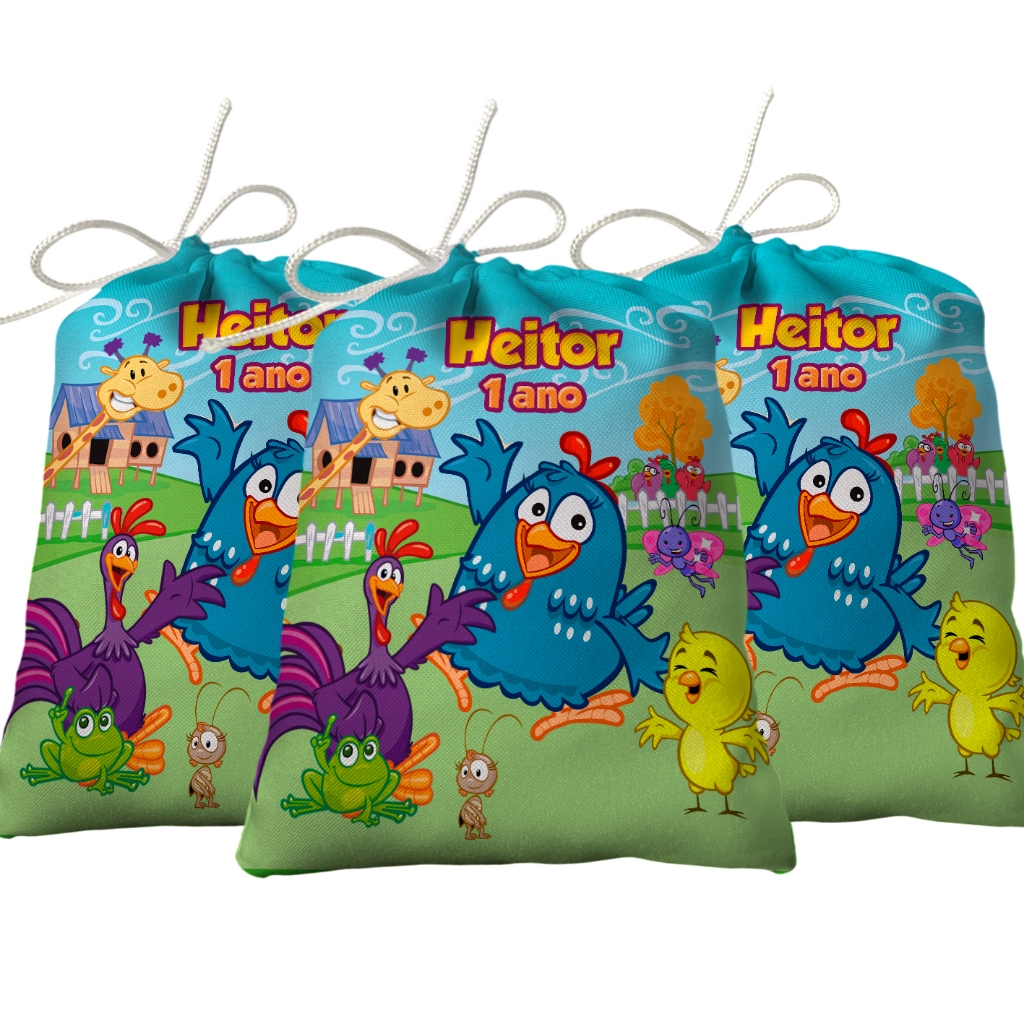 Sacolinha Lembrancinha Festa Aniversário Surpresa Tecido Personalizado Galinha Pintadinha