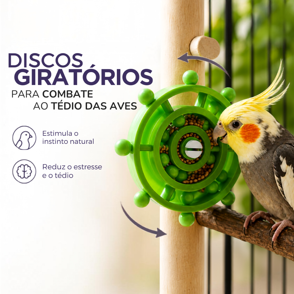 Disco Brinquedo Interativo Giratório p/ Aves Calopsitas Periquitos Agapornis Disco Anti Estresse Inteligente Educativo