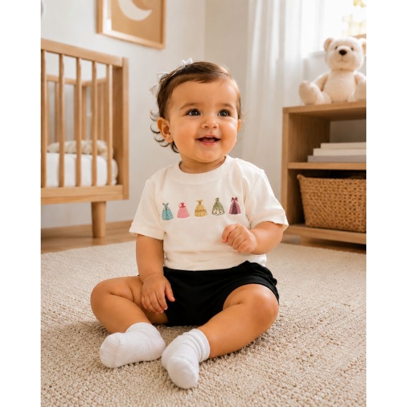 Conjunto Infantil Menina Camiseta Premium Bordada + Short Moletom Bebê Menina Roupa Infantil Confortável