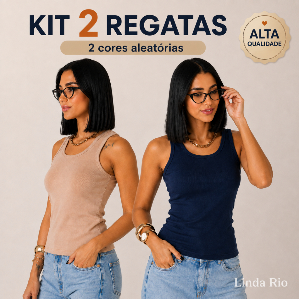 Kit 2 Blusa Regata Feminina 100% Algodão Alça Larga Tendência Elegante Confortável Básica Versátil