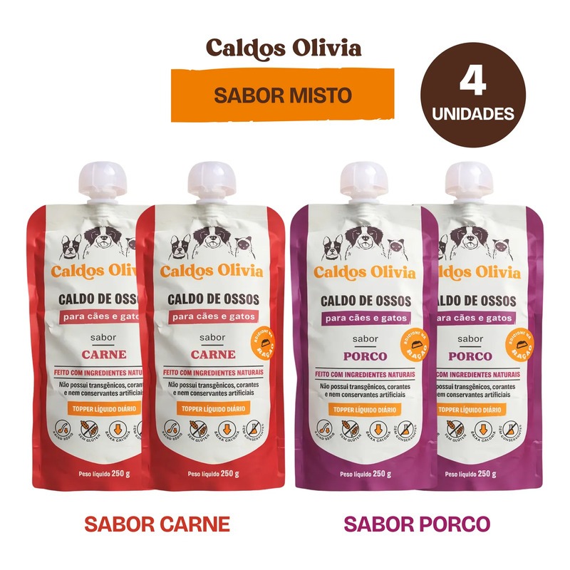 Kit Caldos de Ossos Para Cães e Gatos Misto (Carne e porco)