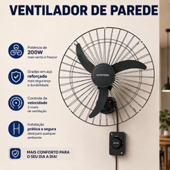 Ventilador Parede Oscilante 60 Cm Preto Ventilador Ventisol Bivolt Premium Ventilador Turbo New Black
