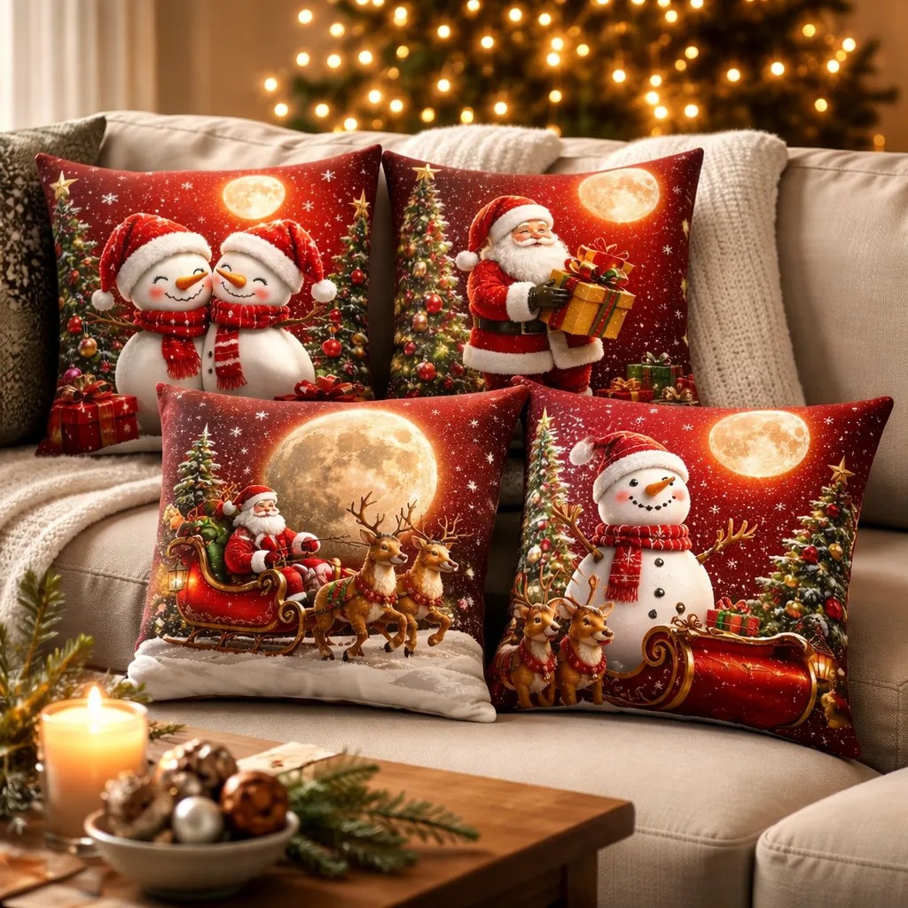 CAPAS NATALINAS Kit com 4 Capas para Almofadas Decorativas 45X45 Direto de Fabrica