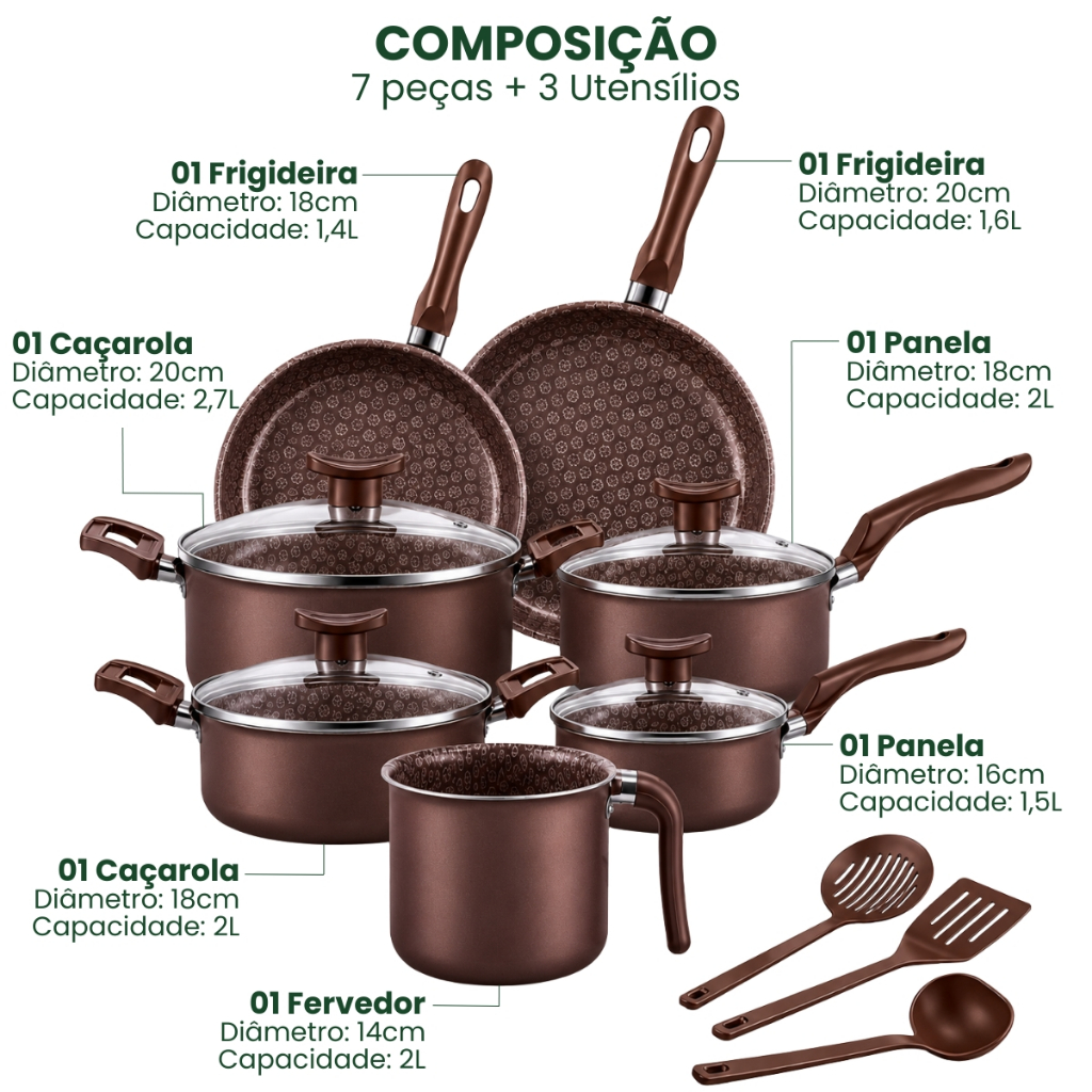 Jogo de Panelas 11 Peças Antiaderente Marrom Estampada Premium Panela de Pressão 4,3L Kit Panela Conjunto De Panela · foto 2