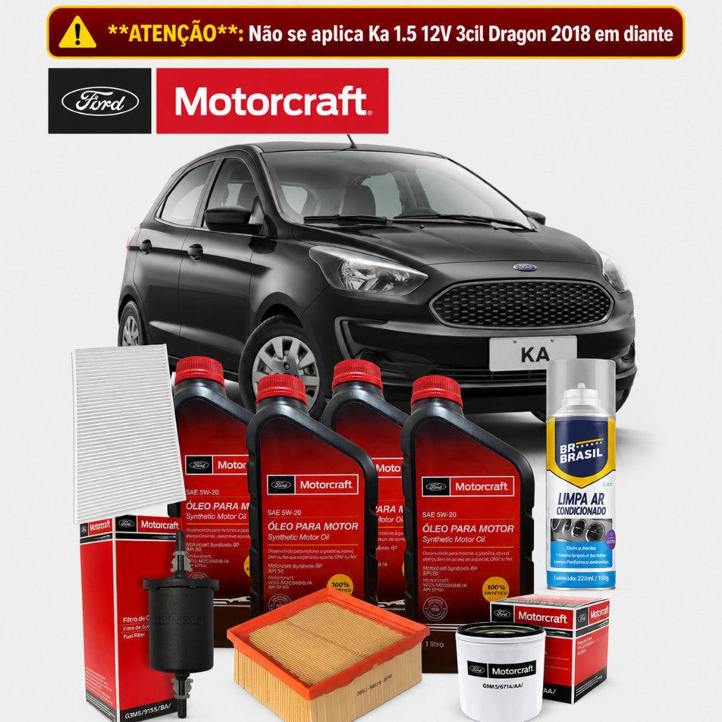 Kit Revisão Ford Ka 1.0 1.5 5w20 FORD Motorcraft 100% Sintetico Original+Todos os Filtros