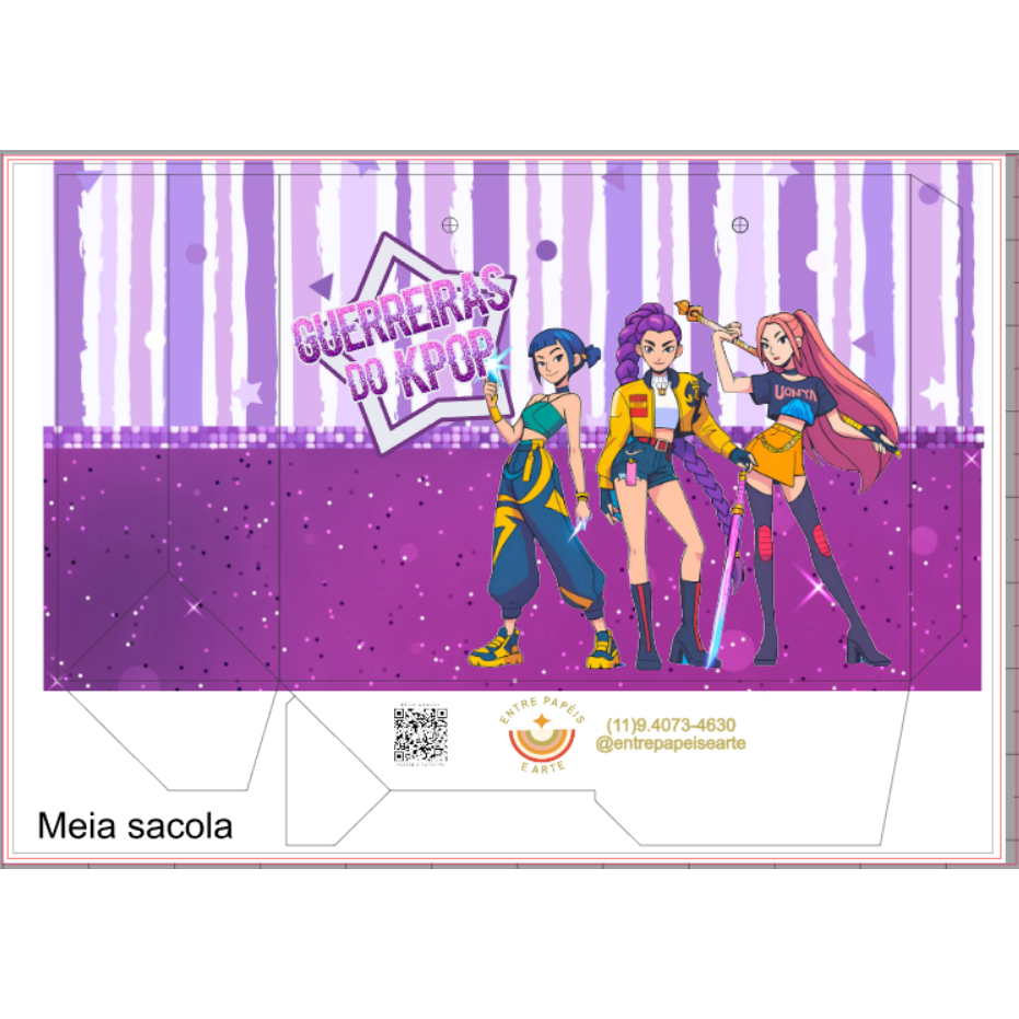 Sacolinha Surpresa Grande GUERREIRAS DO K-POP Personalizada Lembrancinha, NOME+IDADE - PEGUE E MONTE