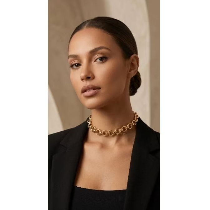 Colar Choker Feminino Corrente Elo Português Tendência Blogueira