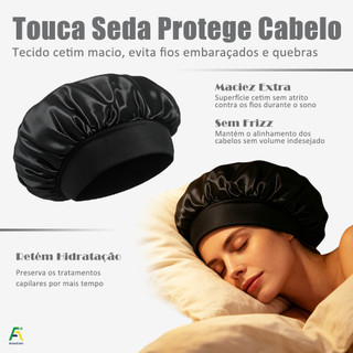 Touca/Gorro de Dormir de Cetim com Aba Faixa Larga Gigante Cabelo Anti Frizz Toca Head LU…
