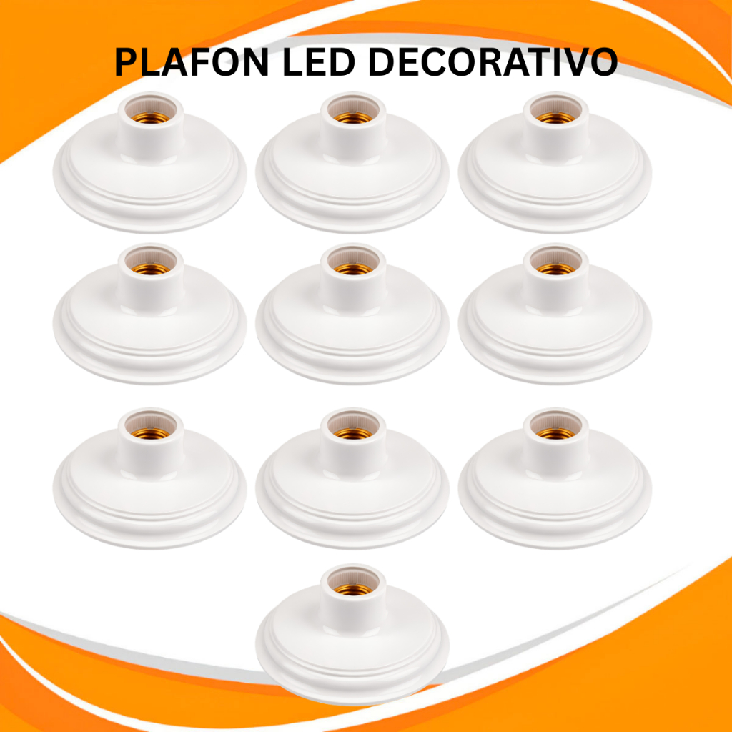 Kit 05/10 Plafon LED Sobrepor Luminária Plafonier Decorativo Teto Bivolt 100W Soquete Porcelana Bocal E27 Paflon Branco