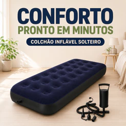 Colchão inflável solteiro prático para uso doméstico emergencial montagem fácil no chão portátil leve