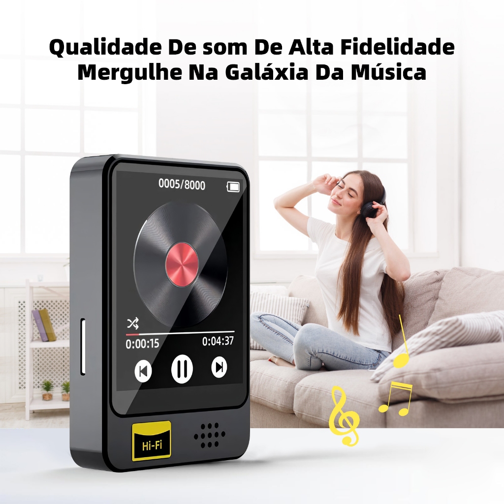 Reprodutor De MP3 Bluetooth Com Tela Ligenai De 1,8 Polegadas Mini Gravador De Música Portátil.