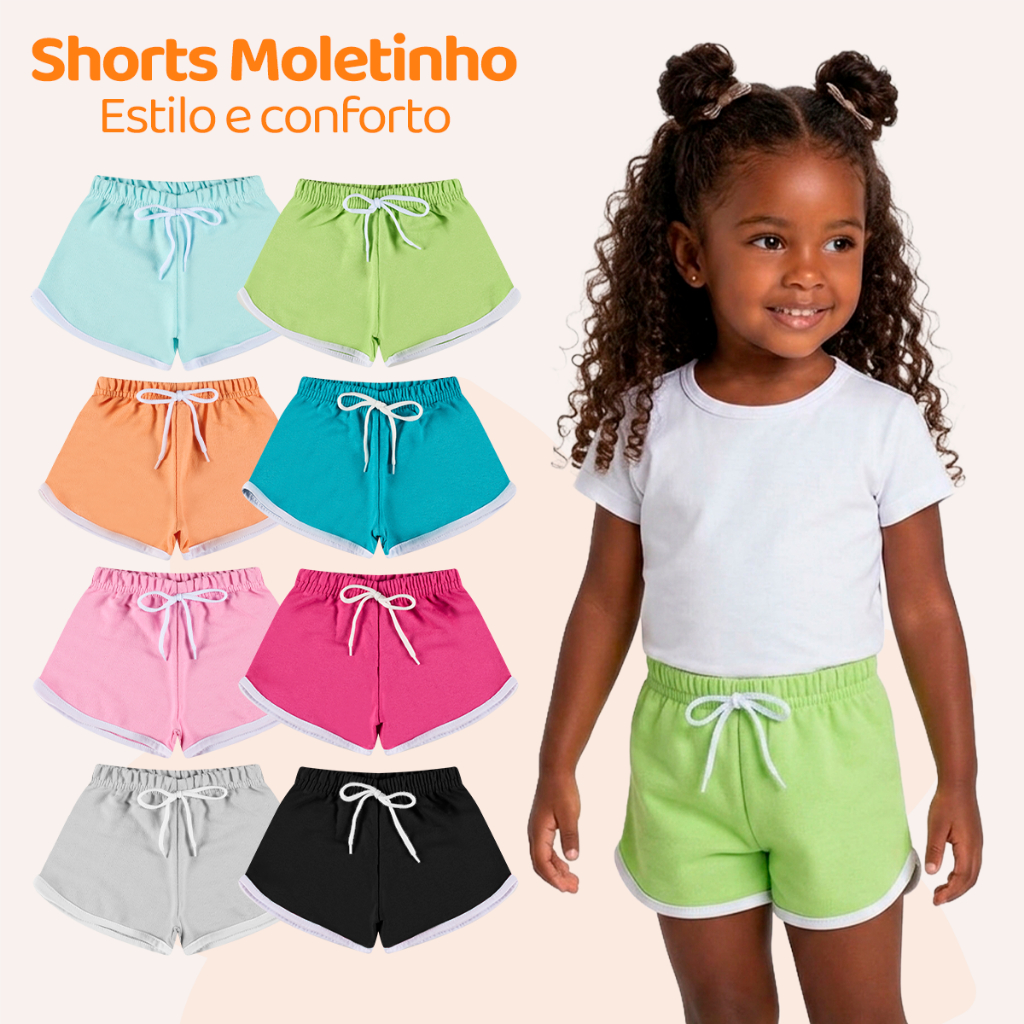 Kit 4 Shorts Infantil Menina Blogueira Moletinho 100% Algodão - Bermuda com Fris
