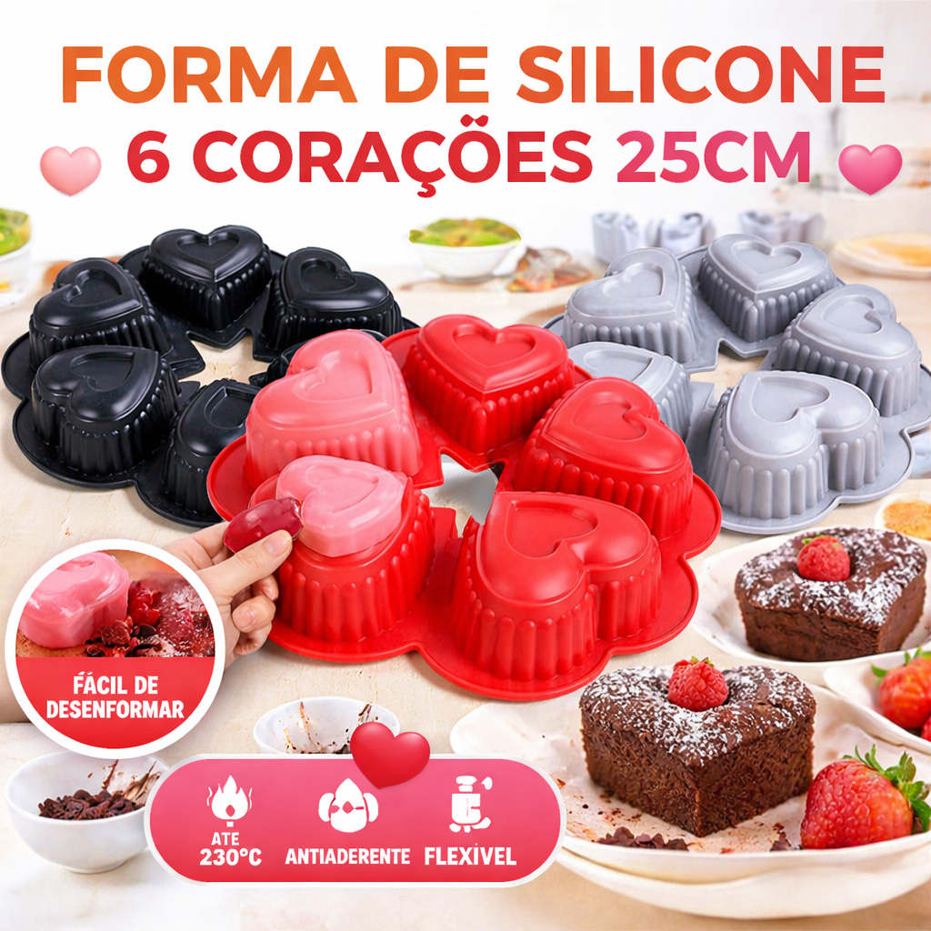 Forma de Silicone Antiaderente Flexível Formato Coração para Gelatina Chocolate Mini Bolos Cupcakes