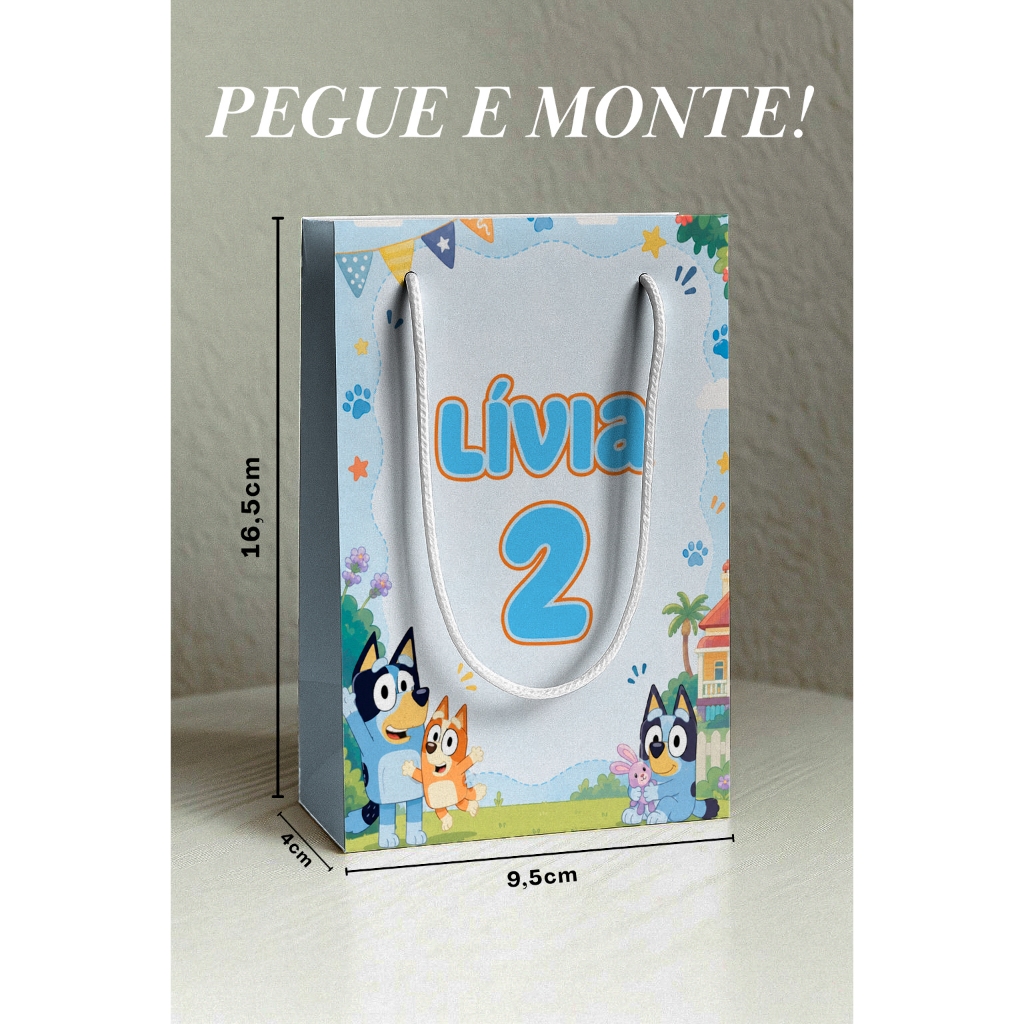 Kit Sacolinha Surpresa Bluey e Bingo P | Nome + Idade | Lembrancinha Personalizada