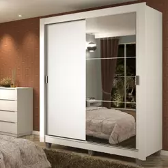 Guarda-Roupa Solteiro Madesa Dallas Plus 2 Portas de Correr com Espelho 4 Gavetas com Pés - Branco
