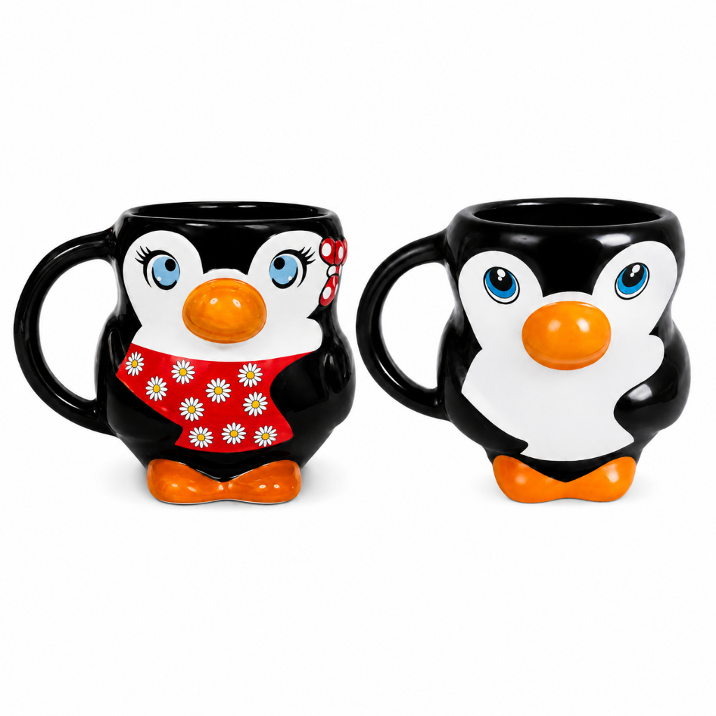 Caneca Temática Pinguim 3D Porcelana Personalizada Decoração Cozinha Presente