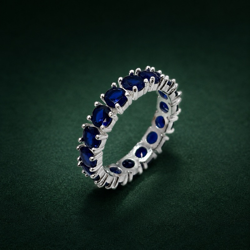 Anel Feminino Aparador Azul Zircônia Redonda 4mm Prata 925 Elegante