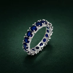 Anel Feminino Aparador Azul Zircônia Redonda 4mm Prata 925 Elegante