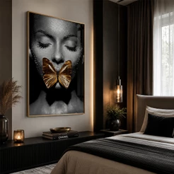 Quadro Mulher Borboleta Arte Decorativa com Moldura Parede Sala Quarto Escritório