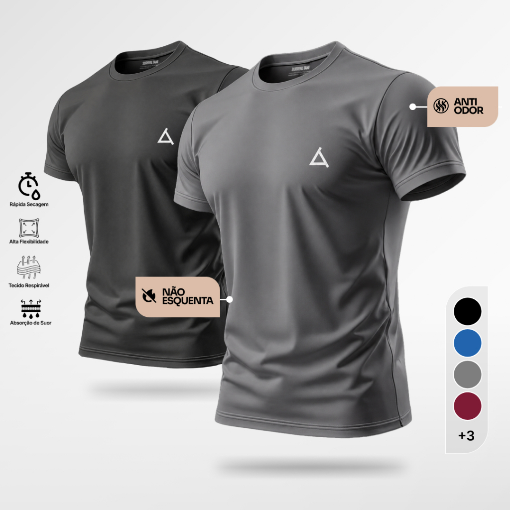 Kit 2 Camisetas Dry Fit Masculina Proteção UV 50+ Fit Camisa Academia Musculação Treino Casual