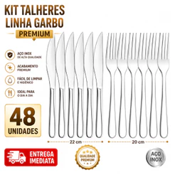 Kit Garfo 20cm e faca 22cm Premium Inox Para Churrasco Linha Garbo Restaurante Buffet Eventos Churrascaria Casa Cozinha