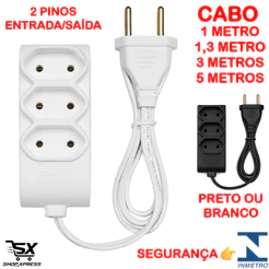 Extensão Elétrica Bivolt Cabo Prolongador Paralelo Bipolar Multiplicadora de Tomadas Adaptador de Tomadas 1m 1,3m 3m 5m