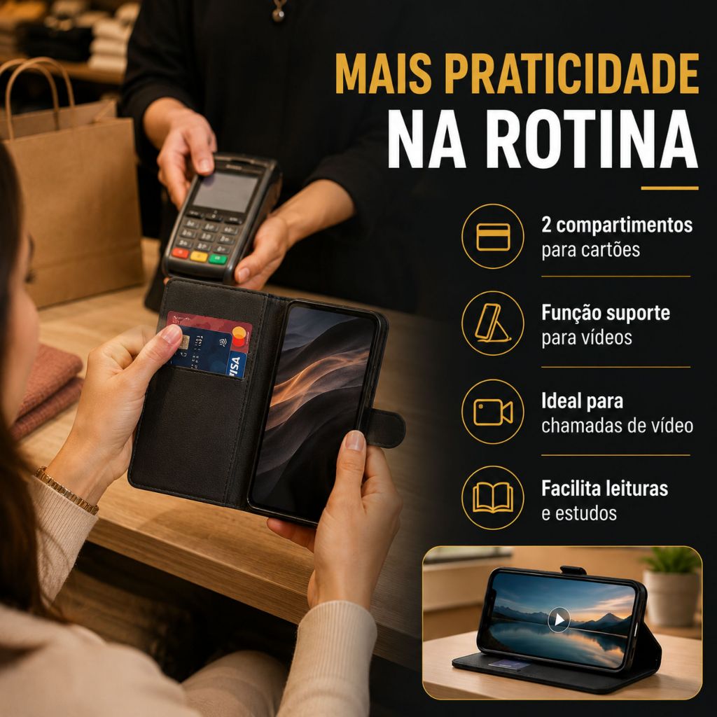 Capa Capinha Carteira Flip + Película Para Motorola G15 — imagem 2 de 2