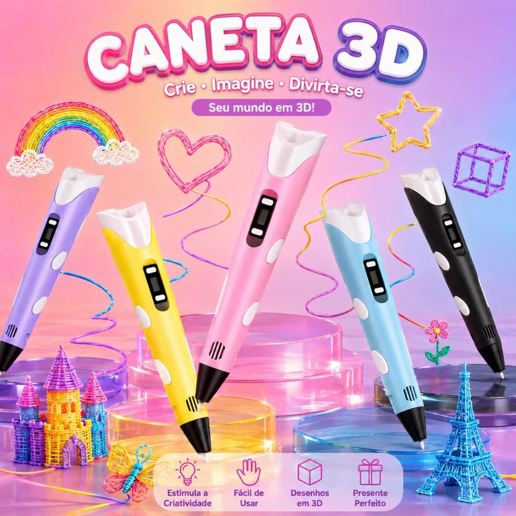 Caneta 3D Impressora Manual Infantil Filamentos  DIY Pintura Desenho 3D Para Crianças