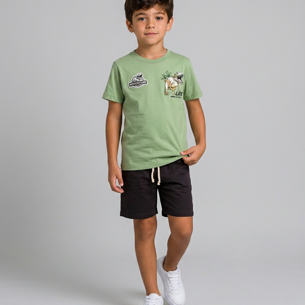 Conjunto Infantil Casual Camiseta e Bermuda Masculino Menino Conjunto Dinossauro Camiseta Manga Curta Menino Duas Peças