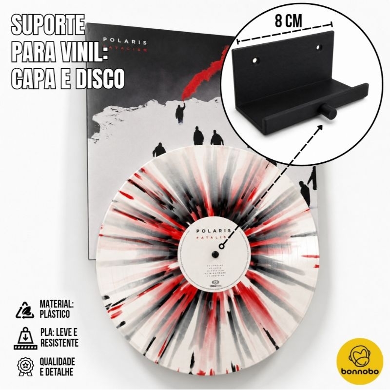 Kit 3 Suportes para Disco de Vinil de Parede LP - Capa e Disco - Expositor Decorativo Invisível 8 cm
