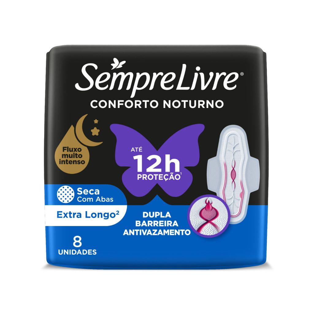 Absorvente Sempre Livre Adapt Plus Noite e Dia Seca Com Abas 8 Unidades