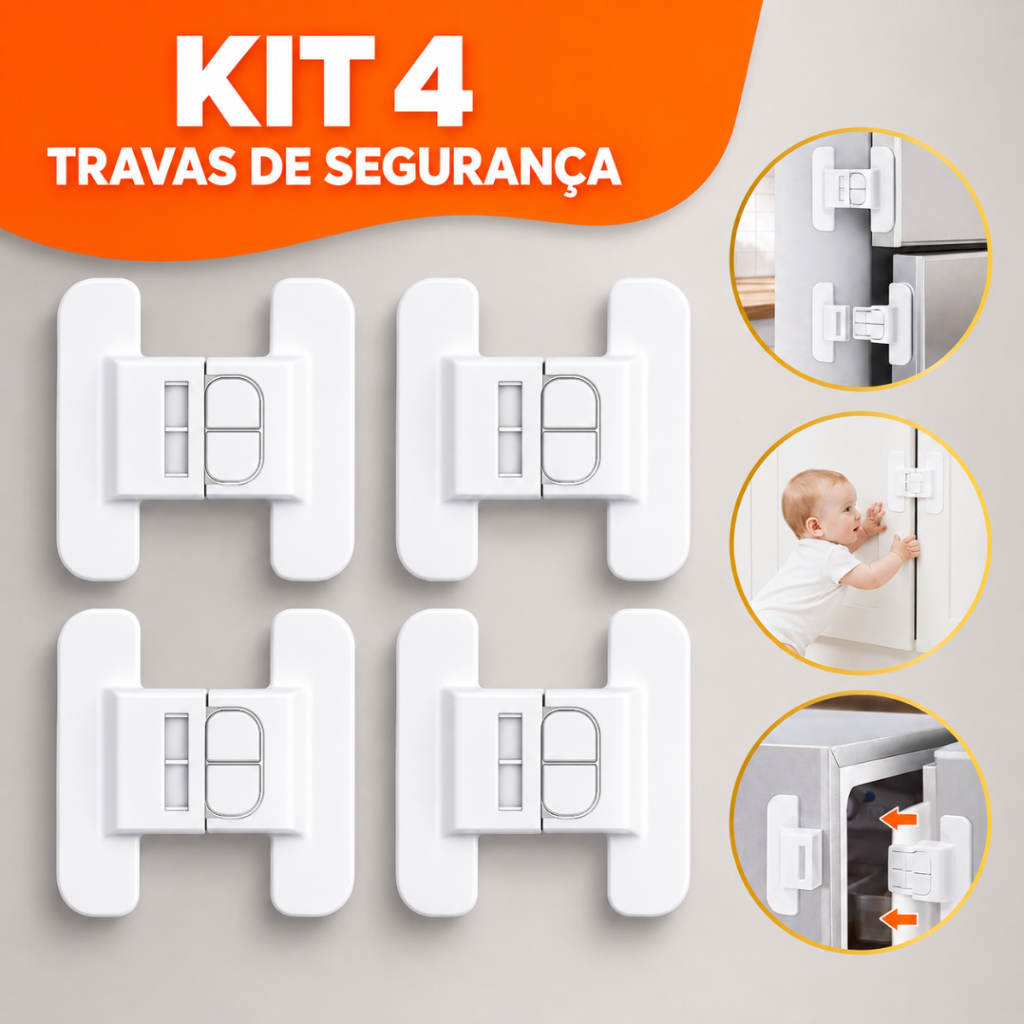 Trava de Segurança Infantil Para Geladeira Gaveta Armário Porta Adesiva Multiuso Kit 1/2/3/4 Unidades